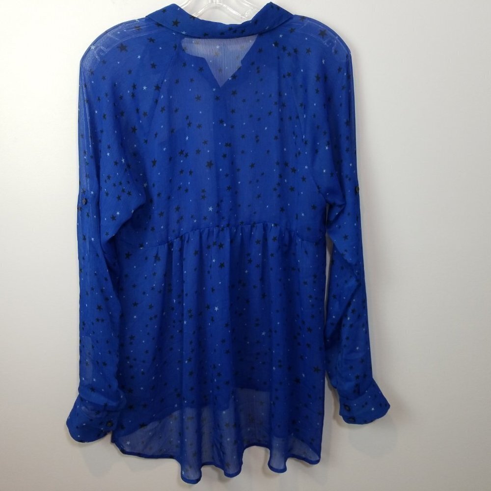 Express Blue Sheer Button Downblouse With Black S… - image 6